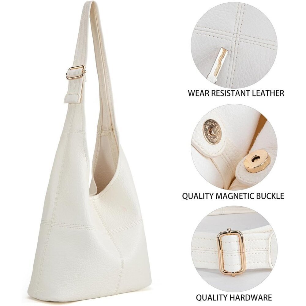 Women Beige Imported Vegan Leather Ultra Soft Foldable Shoulder Slouchy Bag - Picture 4 of 7